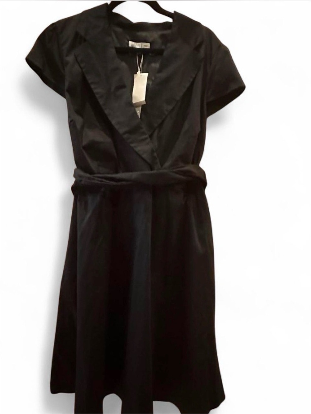 Spense Black Wrap Midi Dress with Self-Tie Waist